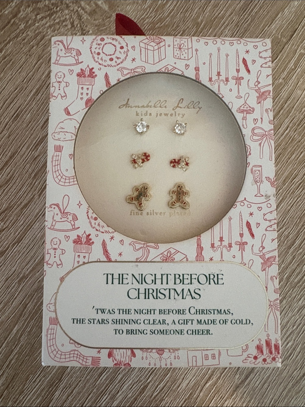 Annabelle Lilly kids' jewelry earring set 3 pr “The Night Before Christmas" NWT
